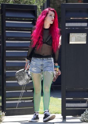 Bella Thorne with new freshly bright red dyed hair out in LA